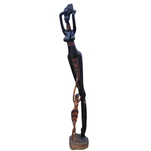 Handcrafted Tall African Sculpture - 198 cm Unique Wood Carving - Mother and Child Art Piece