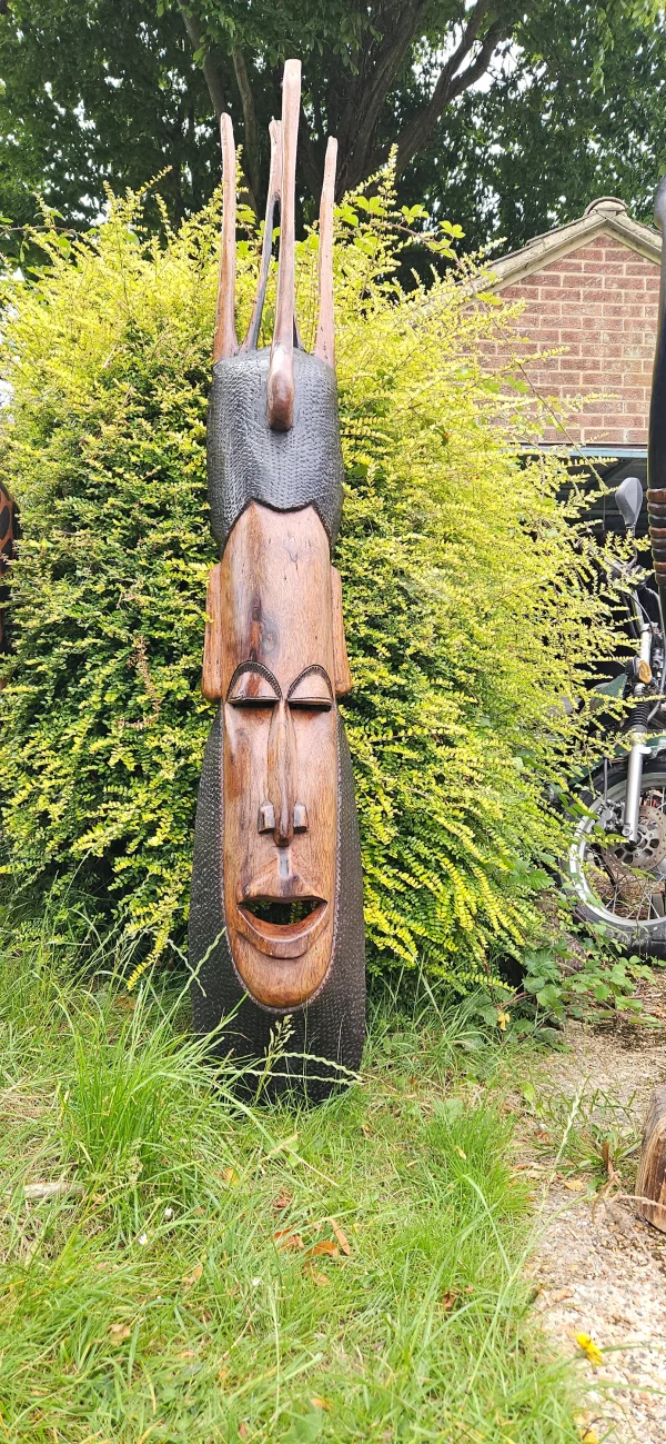 Handcrafted African Tribal Mask - 182 cm Tall Unique Wooden Carving - Cultural Art Piece