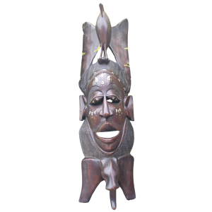 Exquisite 135cm Handcrafted African Tribal Mask with Eagle & Elephant - Unique Luxury Art Piece