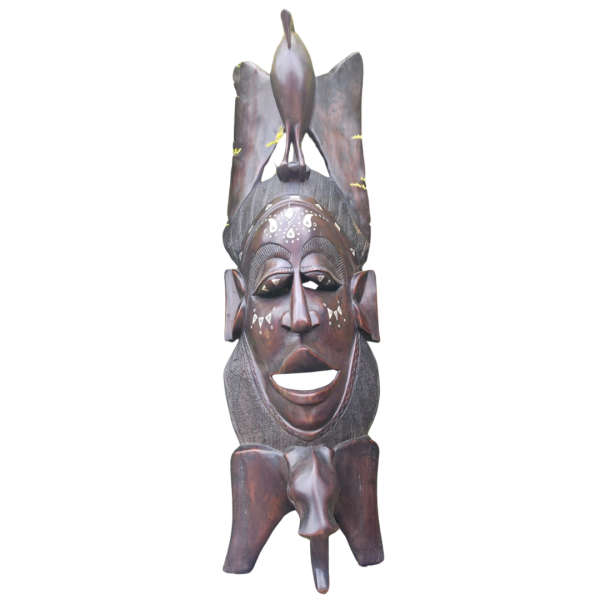 Exquisite 135cm Handcrafted African Tribal Mask with Eagle & Elephant - Unique Luxury Art Piece