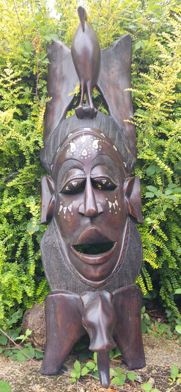 Exquisite 135cm Handcrafted African Tribal Mask with Eagle & Elephant - Unique Luxury Art Piece